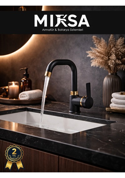 Lüx Siyah-gold Armut Köşe Borulu Banyo Lavabo Bataryası, Musluğu, Çeşmesi Çift Su Girişli