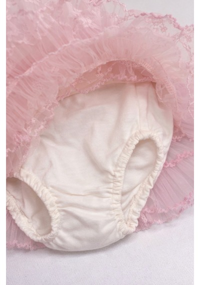 Kardeşler Bebe Kız Bebek Tüllü Fırfırlı Külotlu Etek Ekru-Pembe