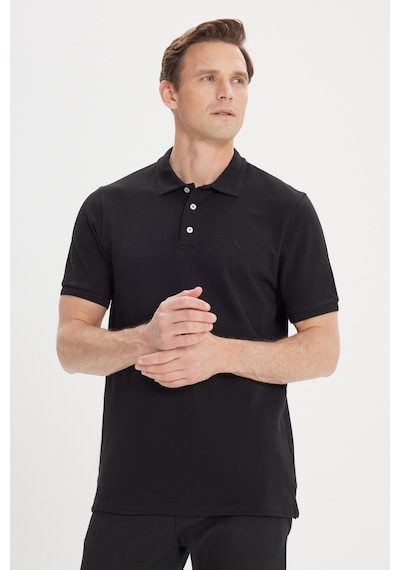 AC&Co / Altınyıldız Classics Erkek Slim Fit Dar Kesim Polo Yaka %100 Pamuk Kısa Kollu Tişört Siyah