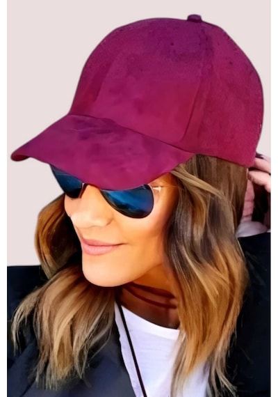Unisex Vegan Süet Şapka Bordo