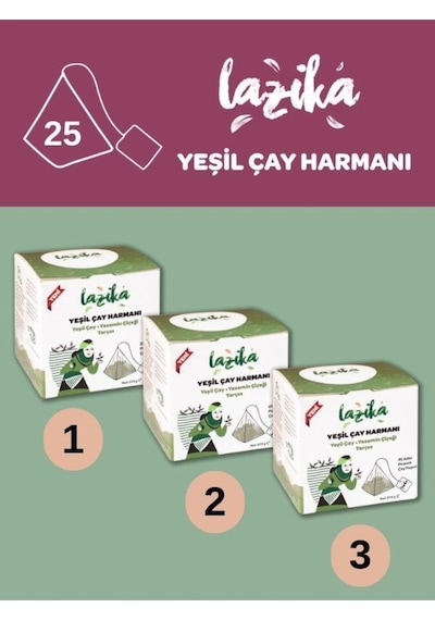 3'lü Set Yeşil Harman-yasemin Çiçeği & Tarçın 3 37,5 G - 25'li Pla Piramit Poşet, Doğal İçerikli