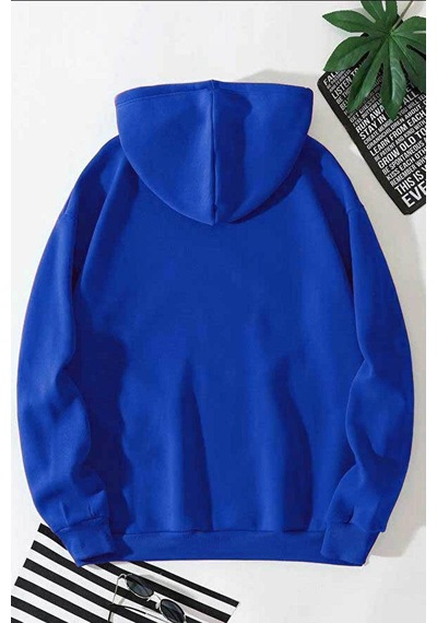 Medinenur Brooklyn Baskılı Unisex Kapüşonlu Sweatshirt Mavi