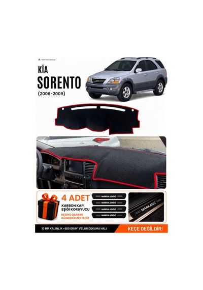 Kia Sorento 2006-2009 Uyumlu Torpido Örtüsü, Torpido Kılıfı - Siyah-kırmızı - Kı018