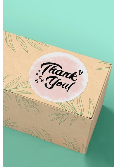 Pembe Suluboya Kalpli Thank You Sticker 3x3cm St2207 Çok Renkli