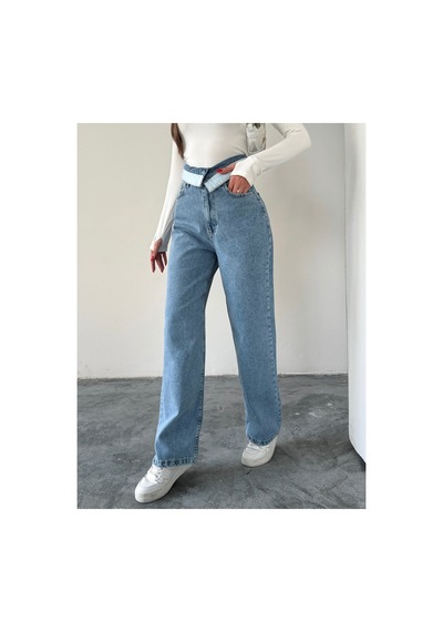 Blue Marlın Kemer Yakalı Tam Kalıp Bol Paça Jeans Buz Kar