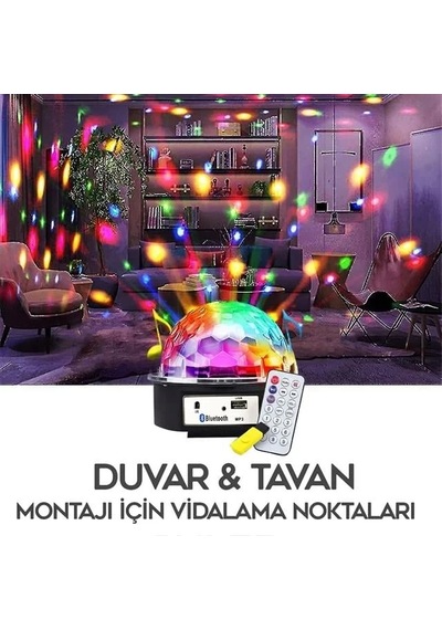 Hubrendy Sh Ledx Gm-0803b Sihirli Led Dönen Disko Topu Hoparlör Kablosuz Usb/mp3/bluetooth Kumandalı