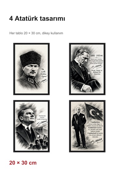 Türk Bayrağı Ve Atatürk 5 Li Mdf Tablo Seti 8 Mm 40 30 Cm Ve 20 30 Cm Ev Ofis Okul İşyeri 1
