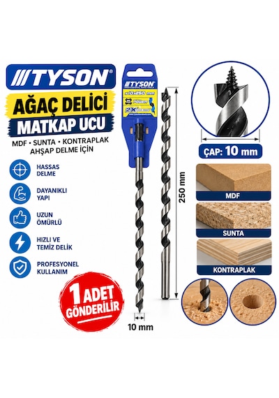 Ağaç Ahşap Delici Matkap Ucu Mdf Sunta Kontraplak 10 X 250 Mm 1 Adet Gönderilir.