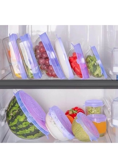 6 Lı Esnek Silikon Streç Kapak Seti Plastik Çok Renkli Diğer