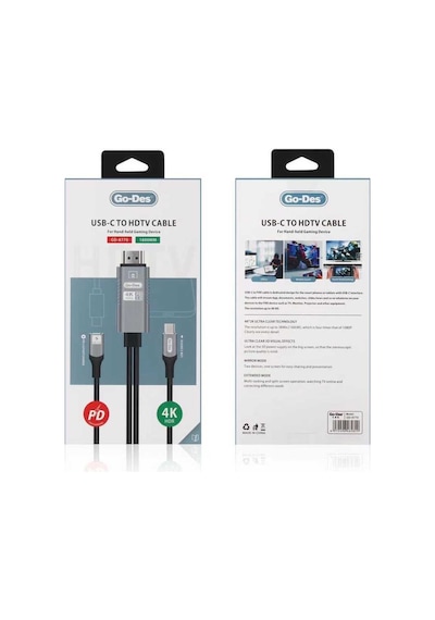 Go Des GD-8770 Type-C To HDMI 4K Kablo PD 3.0 Görüntü Aktarım Kablosu - Siyah ZORE-260169