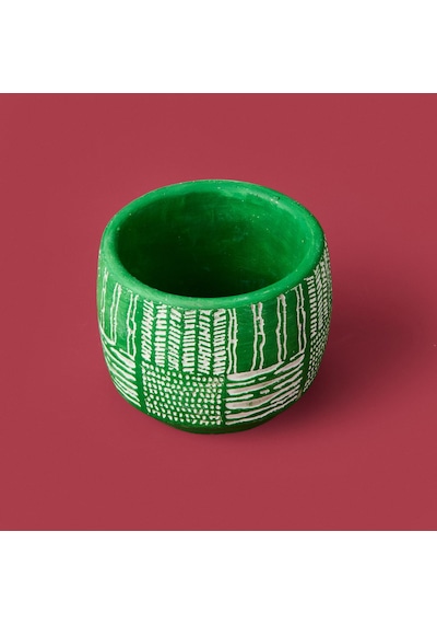 Objevii Antik Desenli Eskitme Beton Saksı - Yeşil - 9x11 Cm Renkli