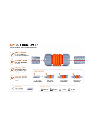 1/2" Lux Hortum Eki Medalyan 2 Adet, Sızdırmaz Tasarım, Abs Plastik, Bahçe Sulama İçin