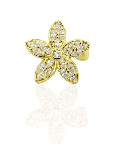 Oya Silver 24k Altın Kaplama Baget Taşlı Gümüş Çiçek Broş 1.7x1.7cm Oya-brs-cıcek-006