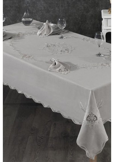 Hazan Fransız Dantelli Yemek Takımı - 25 Parça Gri Gri