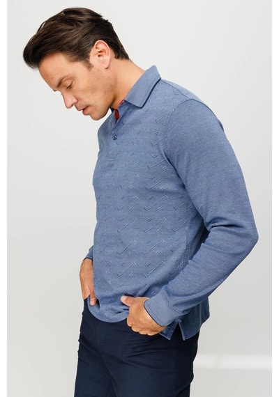Desen Triko Erkek Polo Yaka Desenli Uzun Kollu Sweatshirt Lacivert Lacivert