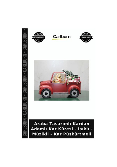 Özel Üretim Yeni Yıl Araba Tasarımlı Kardan Adamlı Kar Küresi - Işıklı - Müzikli - Kar Püskürtmeli