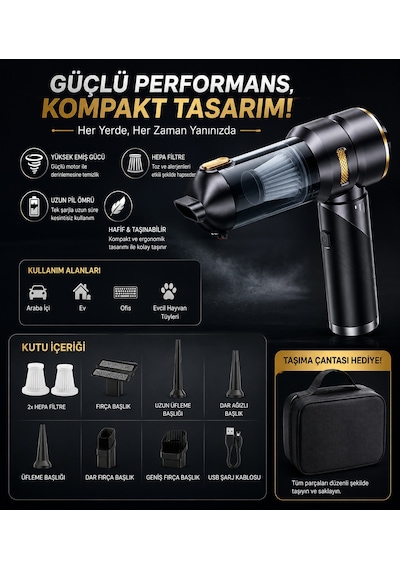 Bagajon Castu Cs81+ Max 20.000 Pa Şarjlı Profesyonel Kablosuz El Süpürgesi Fırçasız Motorlu Araç Süpürgesi Gri-kahve
