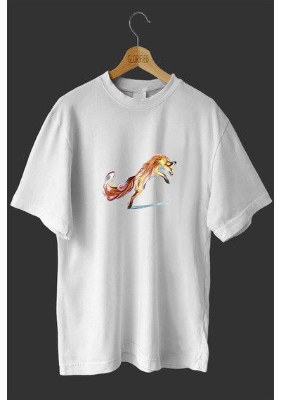 Noıssey -wed Tilki Tasarım Baskılı Oversize T-shirt Tişört Beyaz