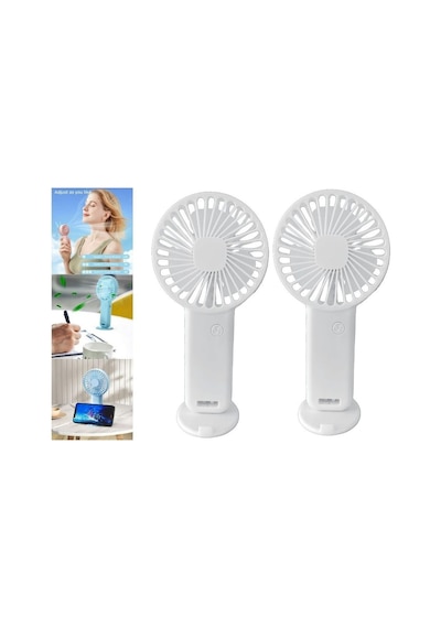 2 Adet Mini Fan,telefon Tutucu,portatif El Vantilatörü Beyaz 9,3x19cm