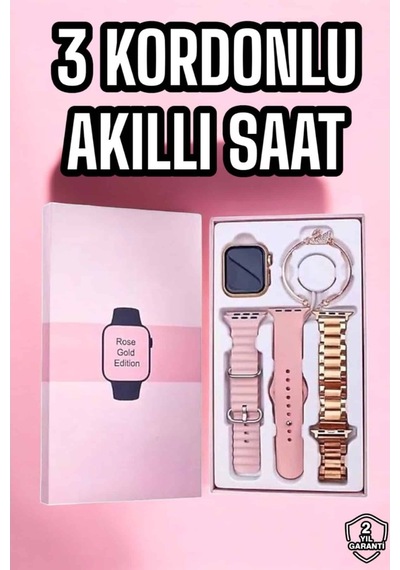 Akıllı Saat Amoled Ekran 3 Kordonlu Aksesuar Hediyeli Sesli Görüşme