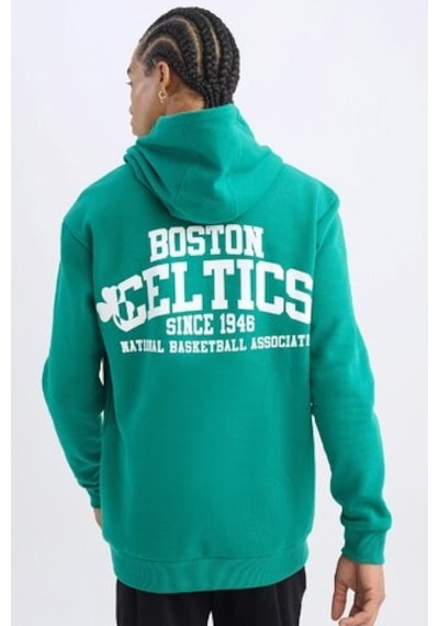 DeFactoFit NBA Boston Celtics Standart Fit Kapüşonlu Sırt Baskılı Kalın Sweatshirt Y7320AZ24AUGN1046 Yeşil