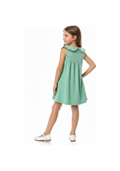 Toontoy Kids Toontoy Kız Çocuk Regular Fit Bebe Yaka Düğmeli Kısa Kollu Elbise 25049 Yeşil