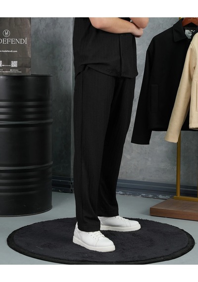 Modefendi Örgülü Model Baggy Kesim Jogger İpli Pantolon Siyah