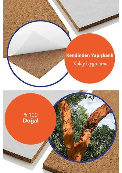 Fıxall Mantar Levha Duvar Kaplama Arkası Yapışkanlı.30x30 Cm 6 Adet Set Genel
