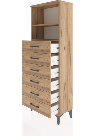 Arges Dolap 2 Raflı 6 Çekmeceli 60x30x163 Çam-çam Çam