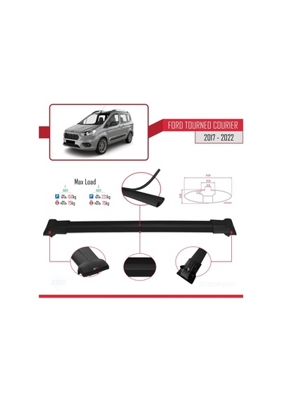 Ford Tourneo Courier 2017-2022 Arası İle Uyumlu Fly Model Ara Atkı Tavan Barı Siyah