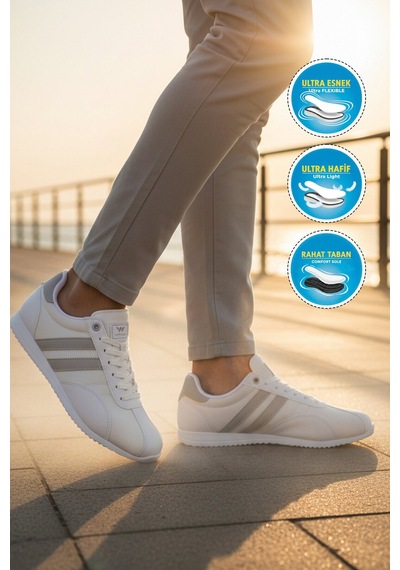 Walkway Beyaz Gümüş Bağcıklı Hafif Erkek Spor Ayakkabı 2001 Tares M Beyaz - Gümüş