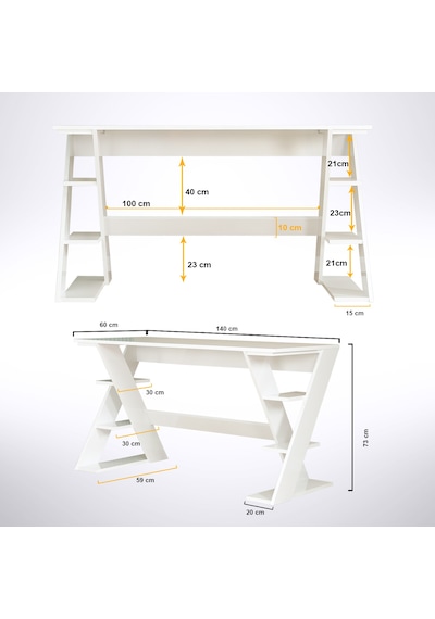 Pasific Home Lungo Raflı Çalışma Masası, Ofis Masası, 60X140 Cm, Parlak Beyaz