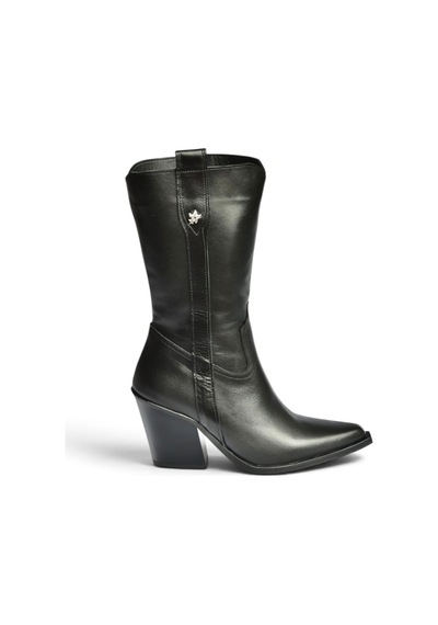 Fox Shoes Z654940103 Siyah Hakiki Deri Kalın Topuklu Western Kadın Çizme
