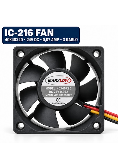 Marxlow 40x40x20 Mm 24v Dc 0,07a 3 Kablolu Kare Soğutma Fanı