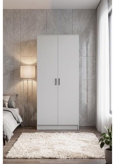 Anka Gardrop Askılı Elbise Dolabı Raflı Elbise Dolabı Beyaz