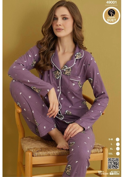 Çağrı Kadın Kışlık Süet Uzun Kollu Önü Düğmeli Yumuşak Dokulu Pijama Takımı Mor Çağrı Kadın Kışlık Süet Uzun Kollu Önü Düğmeli Yumuşak Dokulu Pijama Takımı Mor