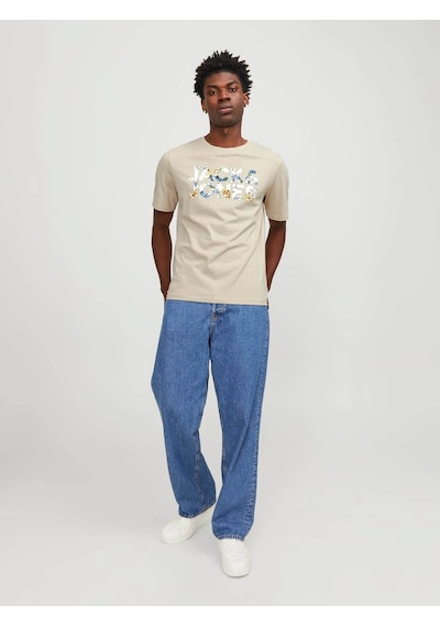Jack & Jones Erkek T-shirt Bej 12250683 Jjejeff Corp Logo Tee Ss O-neck Sn 24yw21000005 W21047 Bej