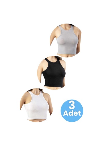 Uniquetrenders Kadın Geniş Askılı Kaşkorse Crop 3'lü Set Renkli