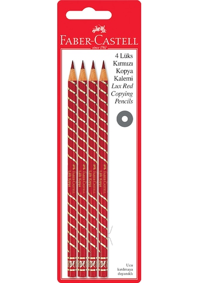 Faber-Castell Lüks 4'lü Kırmızı Kopya Kalemi – HB Uç, Dayanıklı ve Ergonomik