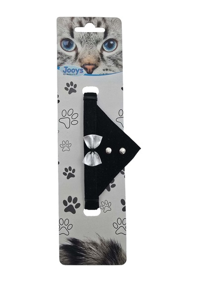 Jooys Kadife Zilli Fularlı Kedi Boyun Tasması Siyah