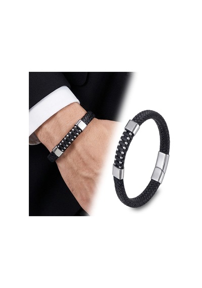 Moncuk Design Deri Çelik Damla Zincir Dolama Bileklik Siyah 33514b1d7