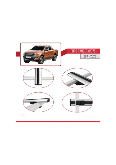Ford Ranger 2011-2022 Arası İle Uyumlu Basic Model Ara Atkı Tavan Barı Gri 3 Adet