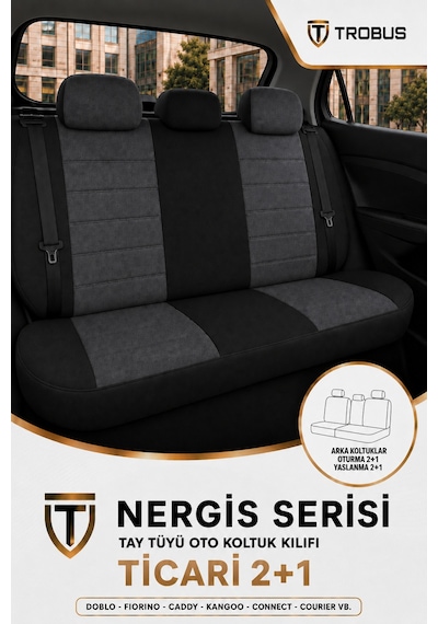 Ford Courier 2014 Ve Sonrası Füme Siyah Nergis Serisi Ortopedik Tay Tüyü 2+1 Ticari Koltuk Kılıfı Füme Siyah