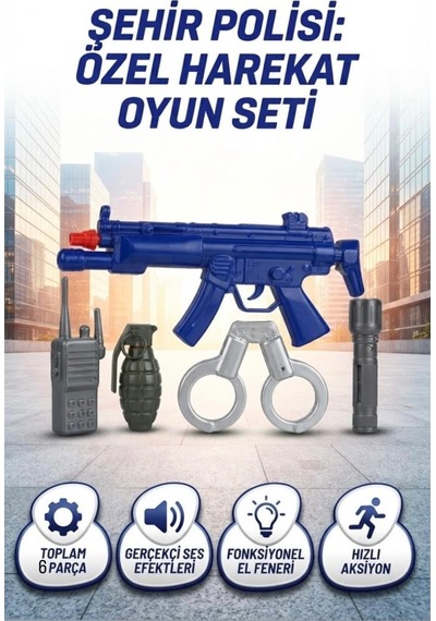 Pilli Işıklı Aksiyon Oyun Seti Aksesuarlı Kolay Kullanımlı 6 Parça Koruma Ekipmanları Oyun Seti