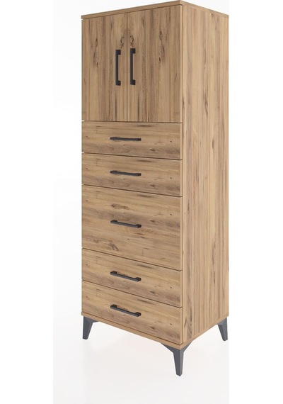 Hyperion Dolap 2 Raflı 5 Çekmeceli 2 Kapaklı 60x44x163 Çam-çam Çam