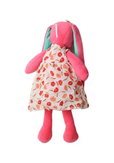 İthal Kumaş Uzun Kulaklı Renkli Kıyafetli Sevimli Tavşan Peluş Oyuncak Uyku & Oyun Arkadaşı 30 Cm. Koyu Pembe