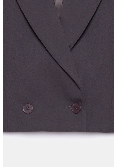 Saade Sââde Kadın Regular Fit Kruvaze Kapama Dokuma Crop Blazer Ceket -şık & Spor Acı Kahverengi
