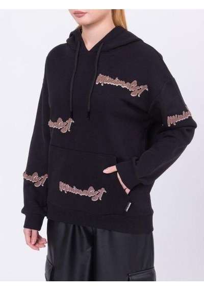 Kız Çocuk Kapüşonlu Punch İşlemeli Şardonlu Kapüşonlu Sweatshirt-13457-siyah Siyah