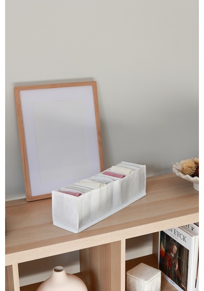 10 Bölmeli Beyaz Dolap Çekmece İçi Akordiyon Tipi Katlanır Çamaşır Düzenleyici Organizer Kumaş 35 X Diğer