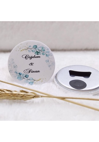 Açacak Magnet Nikah Hediyeliği Mavi Beyaz Çiçek Uv Baskı(30 Adet)